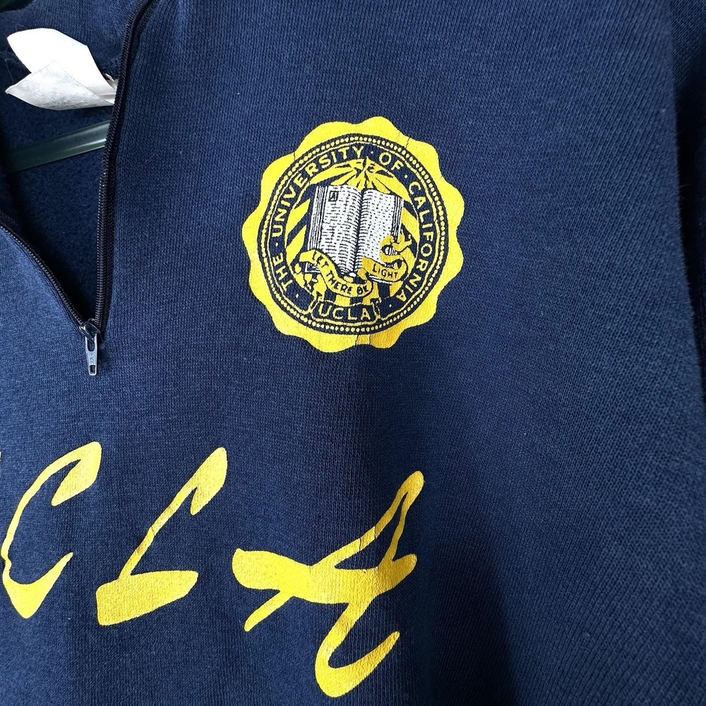 Vintage 80s UCLA Hooded Sweatshirt Large –  Quarter Zip Pullover by Wolf USA, - Picture 7 of 9